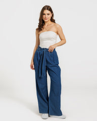 Wrap denim pants