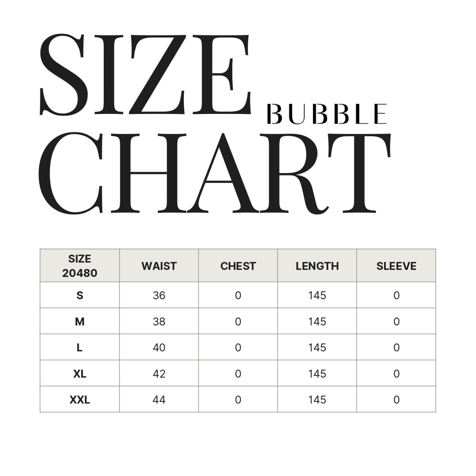 Lina dress size chart