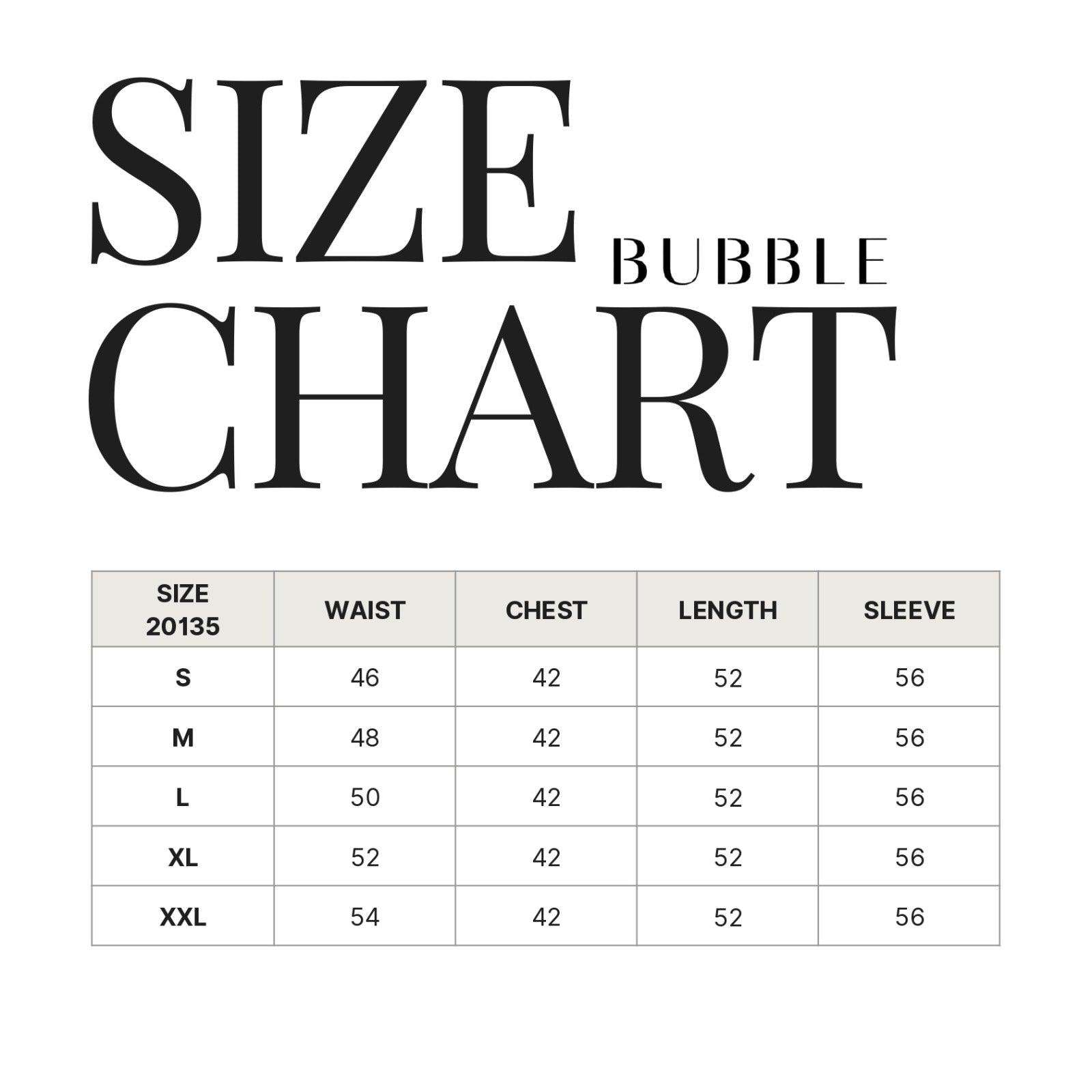 Bottoms blazer size chart