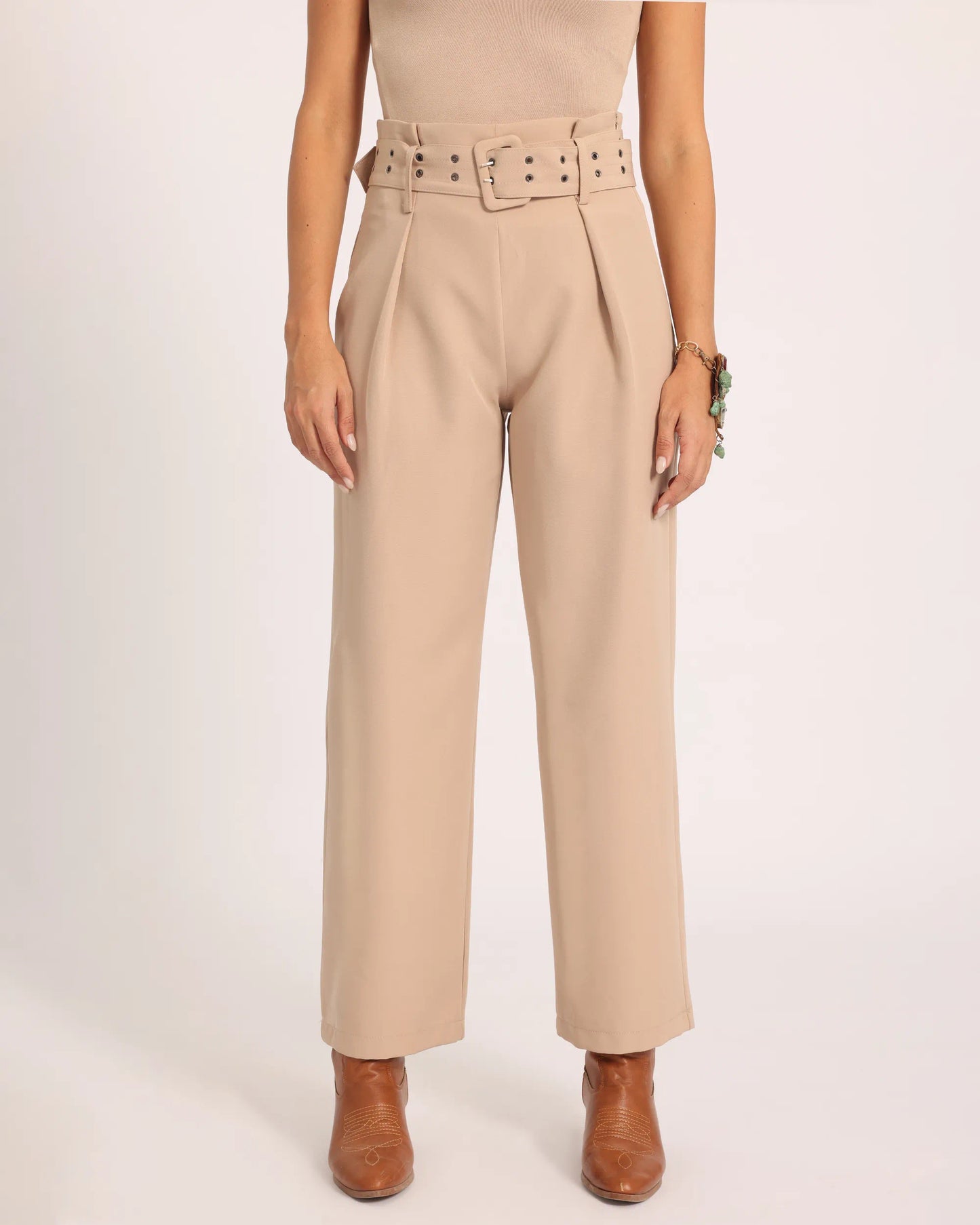 Nero Strap Pants - Beige