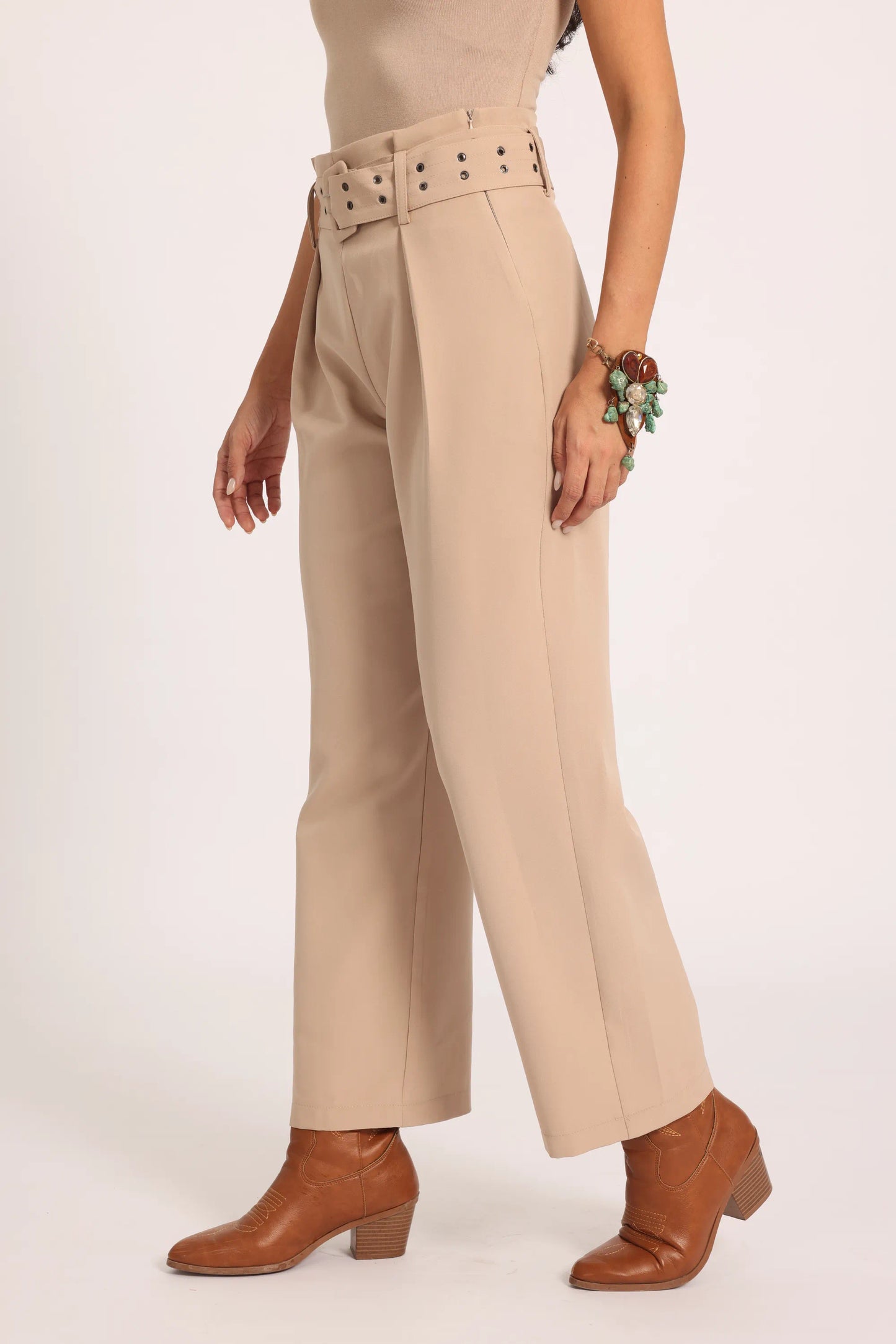Nero Strap Pants - Beige