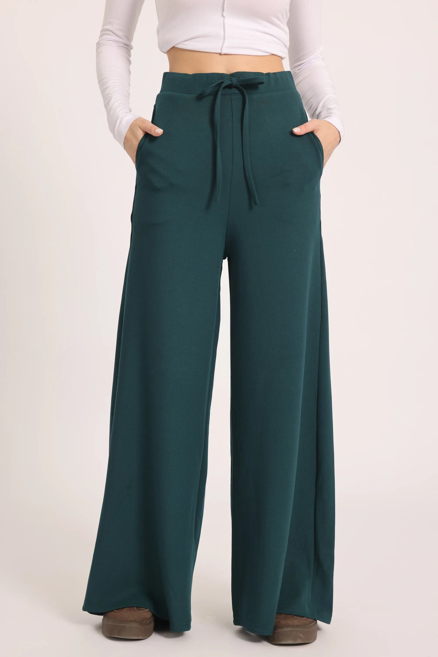 The Chocolate Ribbed Knit Trousers - Petrol