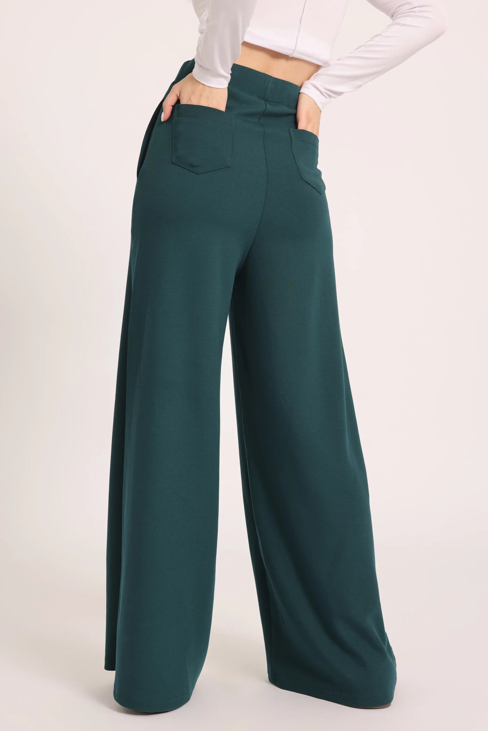 The Chocolate Ribbed Knit Trousers - Petrol