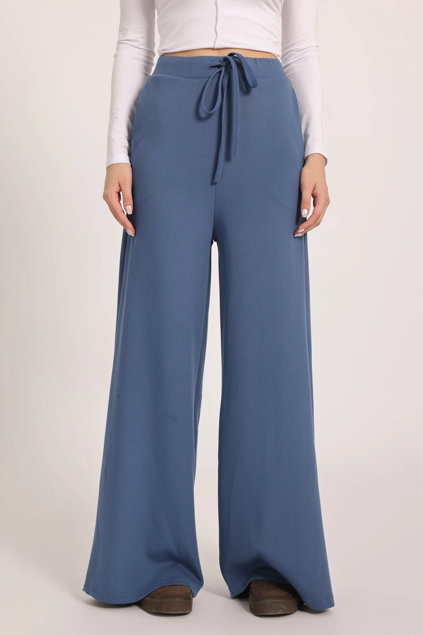 The Chocolate Ribbed Knit Trousers - Sky-Blue