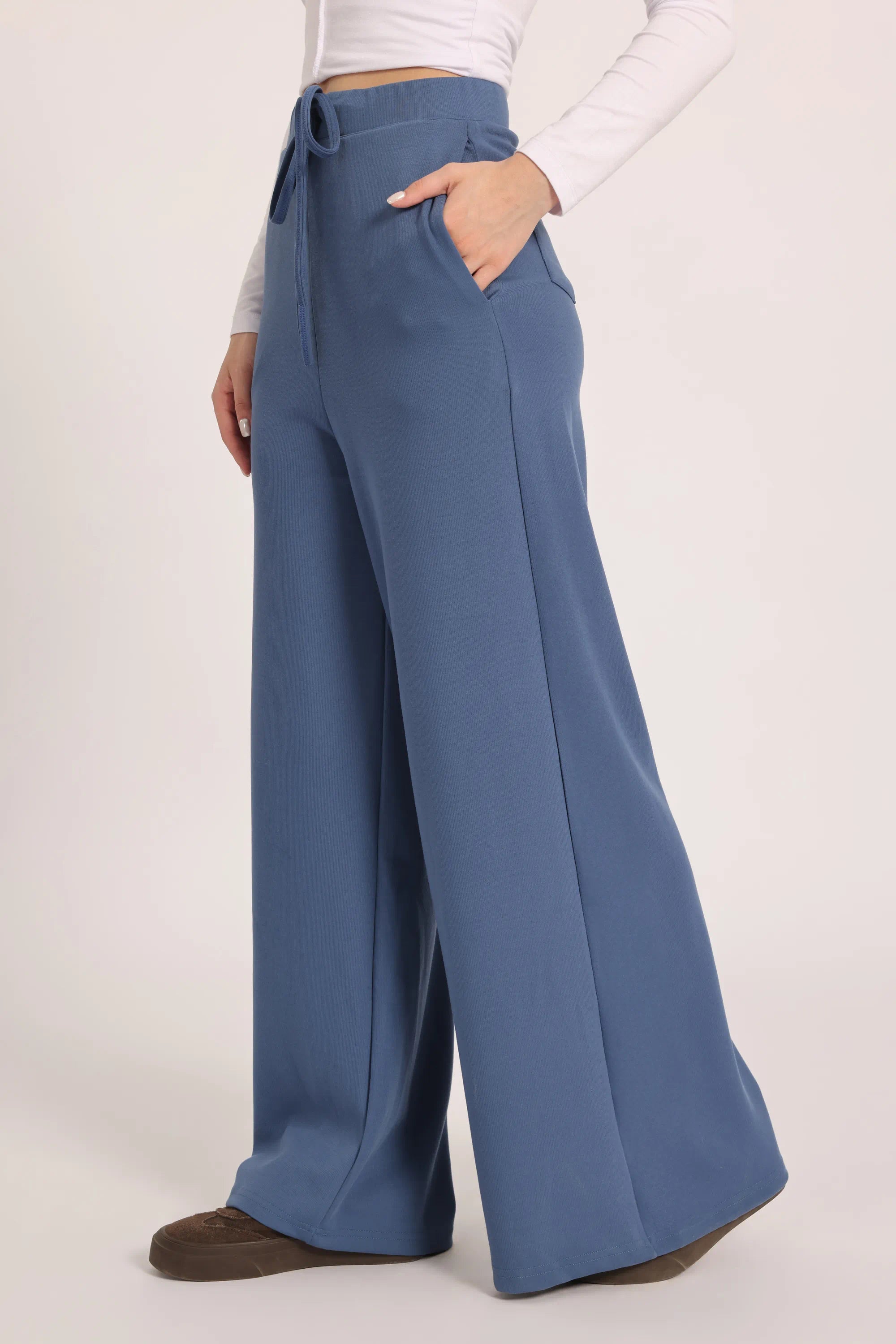 The Chocolate Ribbed Knit Trousers - Sky-Blue