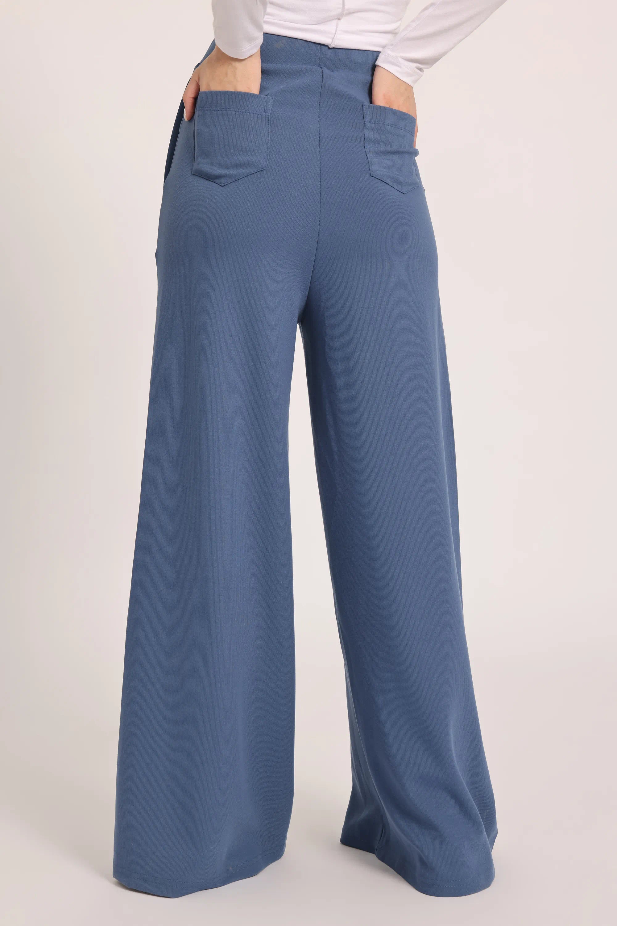 The Chocolate Ribbed Knit Trousers - Sky-Blue