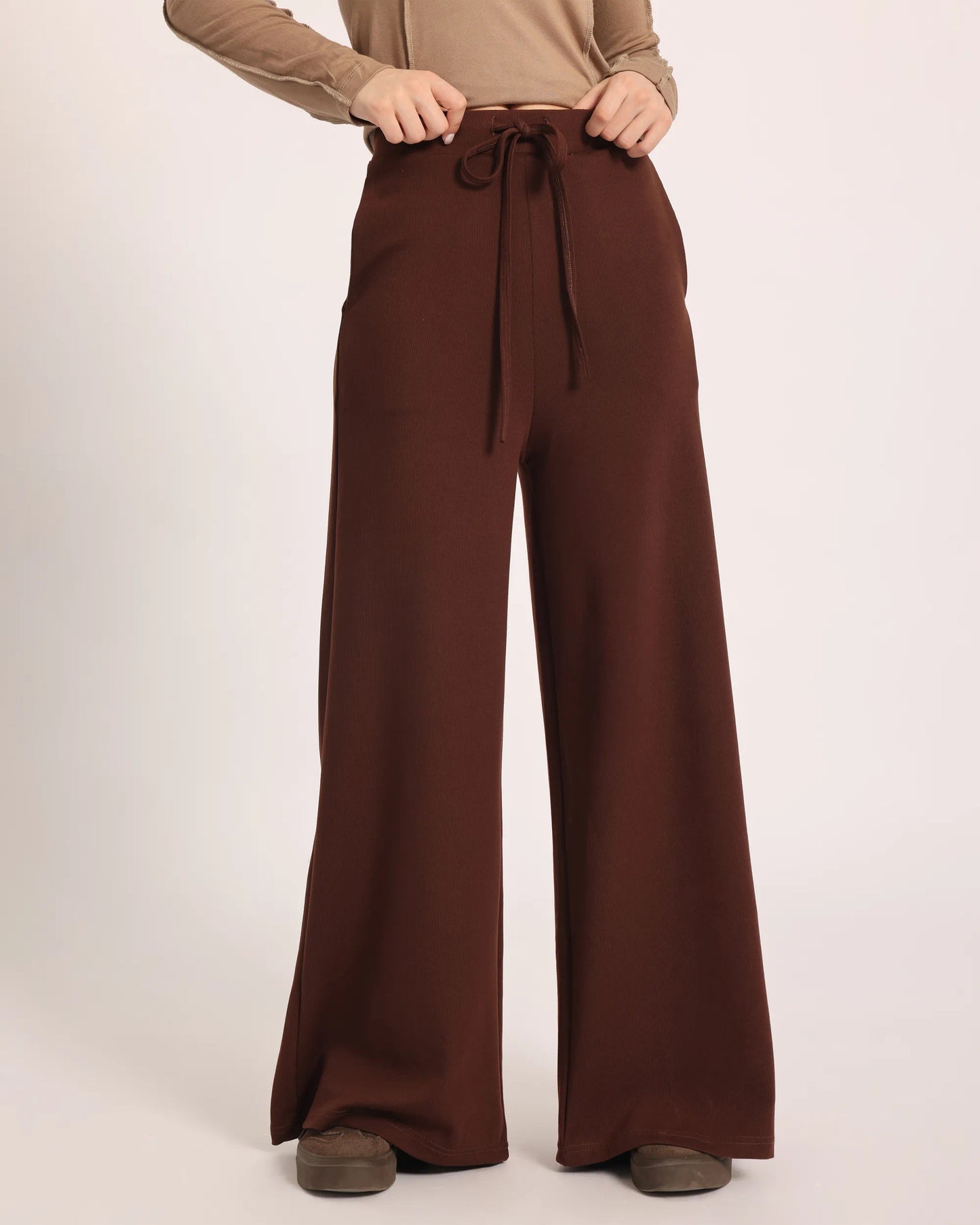 The Chocolate Ribbed Knit Trousers - Burgundy