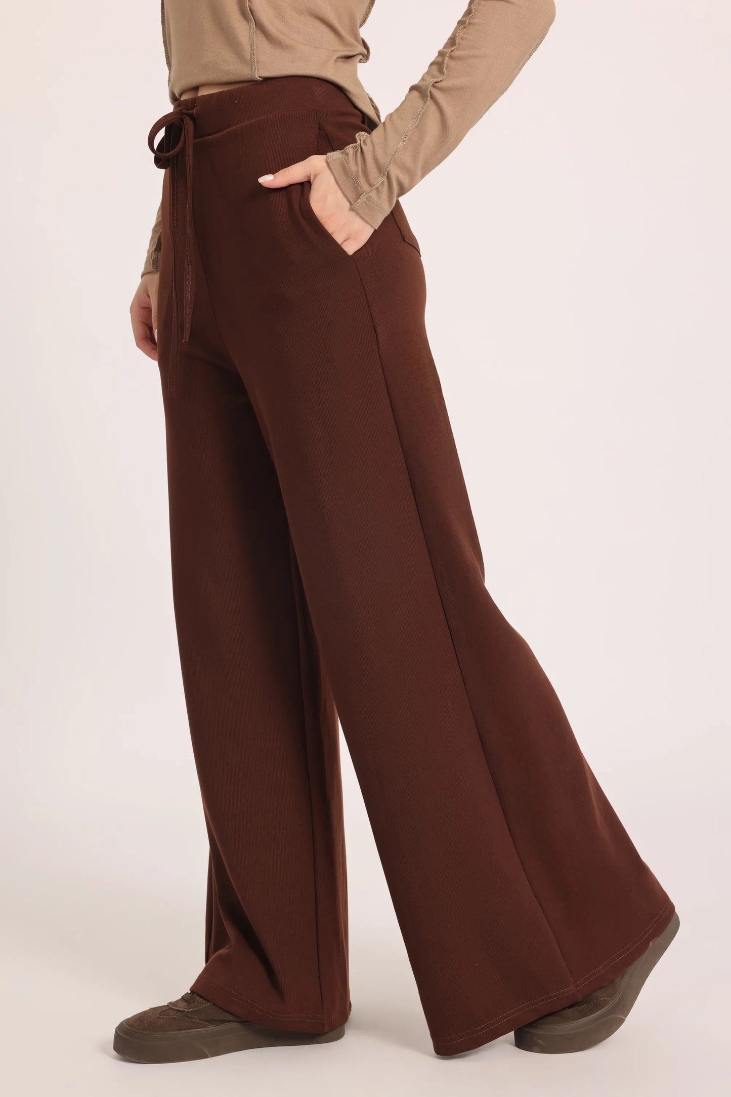 The Chocolate Ribbed Knit Trousers - Burgundy