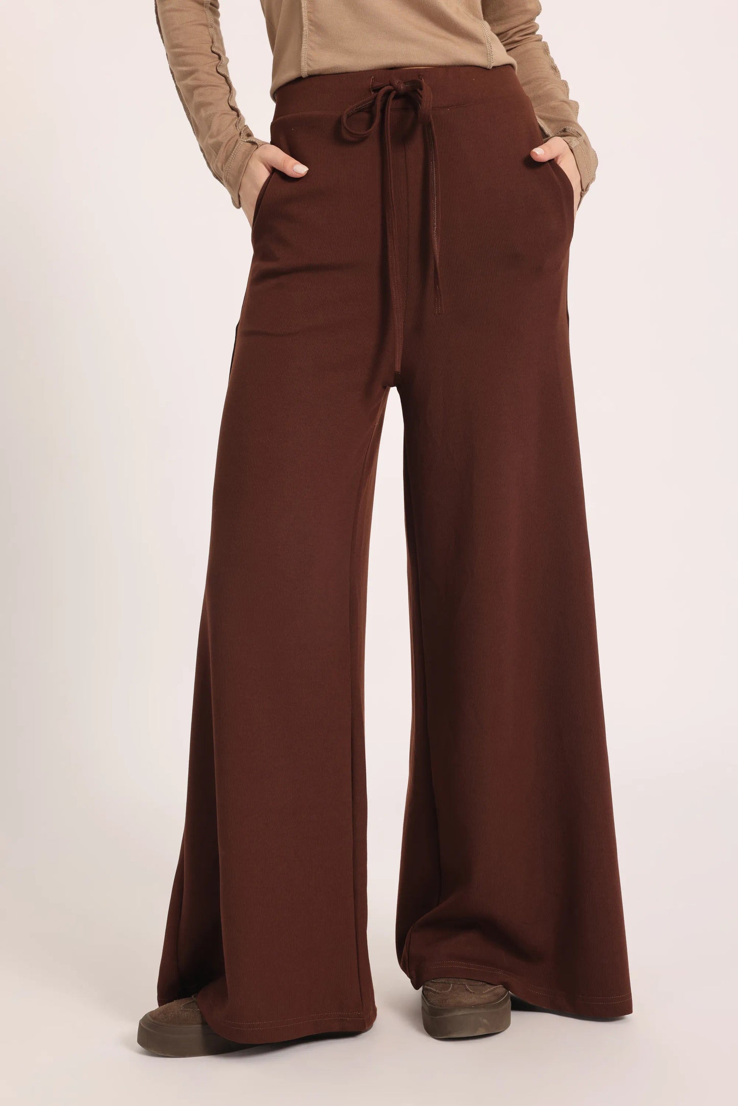 The Chocolate Ribbed Knit Trousers - Burgundy