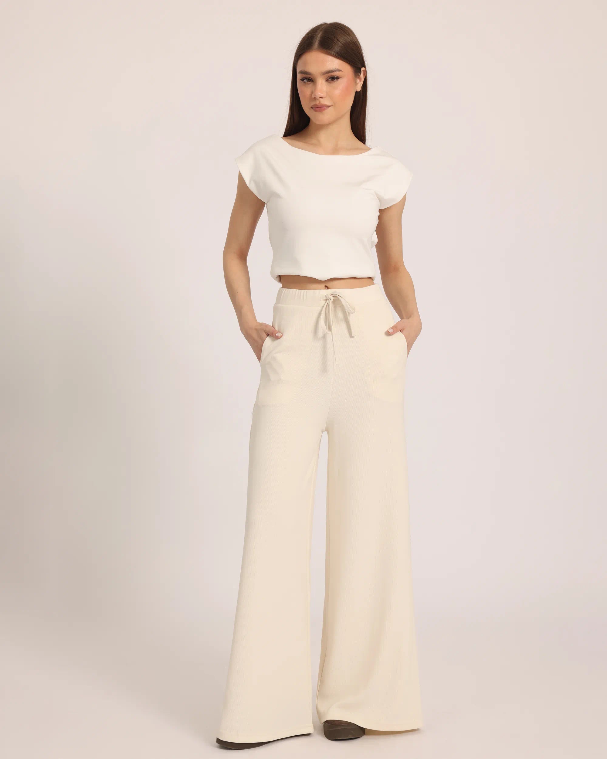 The Chocolate Ribbed Knit Trousers - Off-White