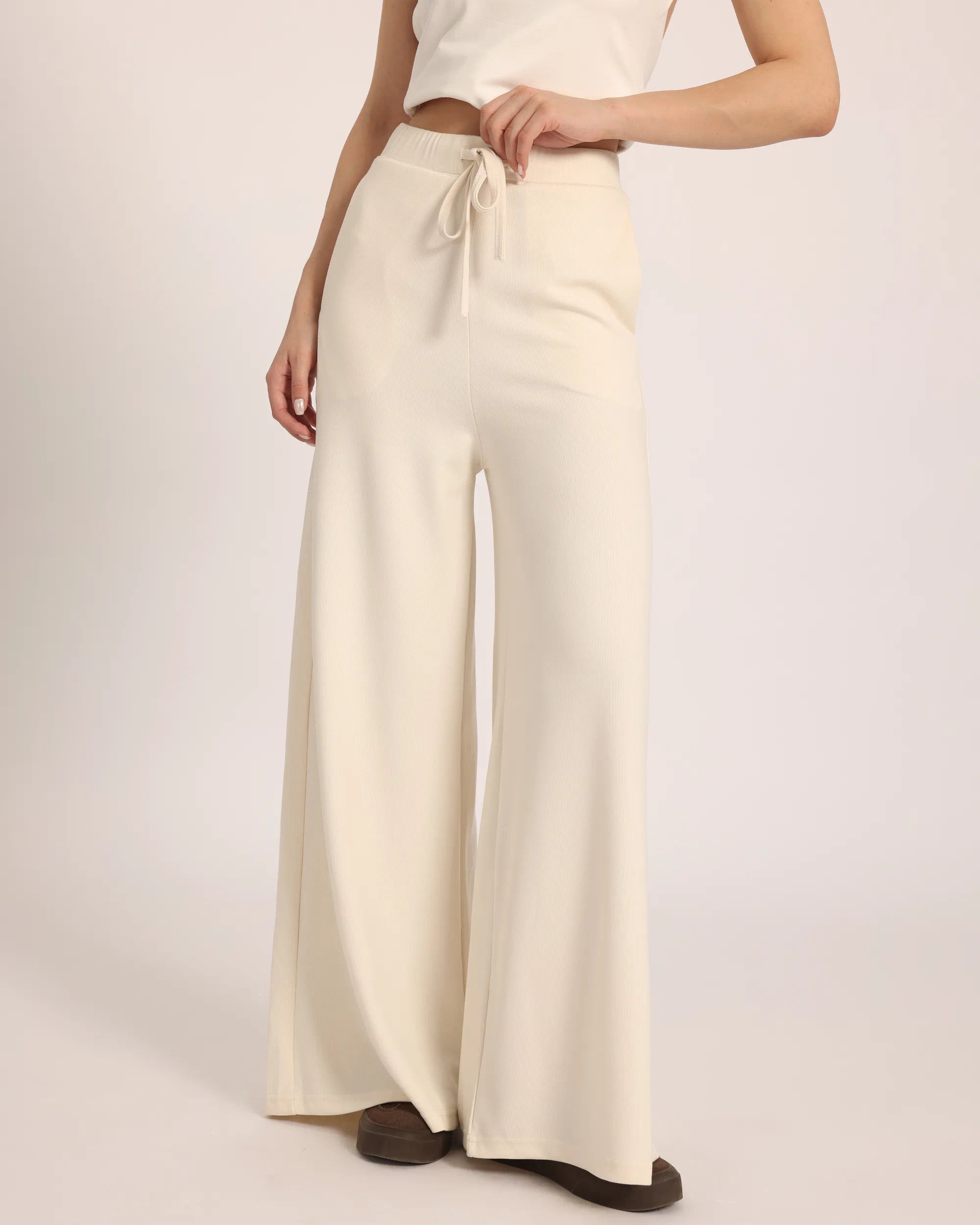 The Chocolate Ribbed Knit Trousers - Off-White