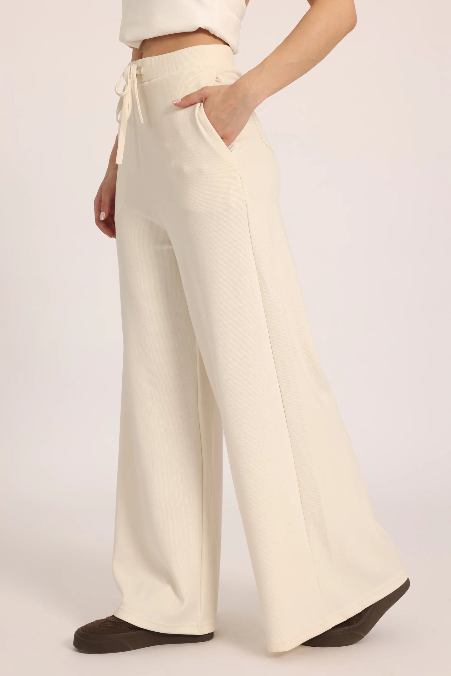 The Chocolate Ribbed Knit Trousers - Off-White