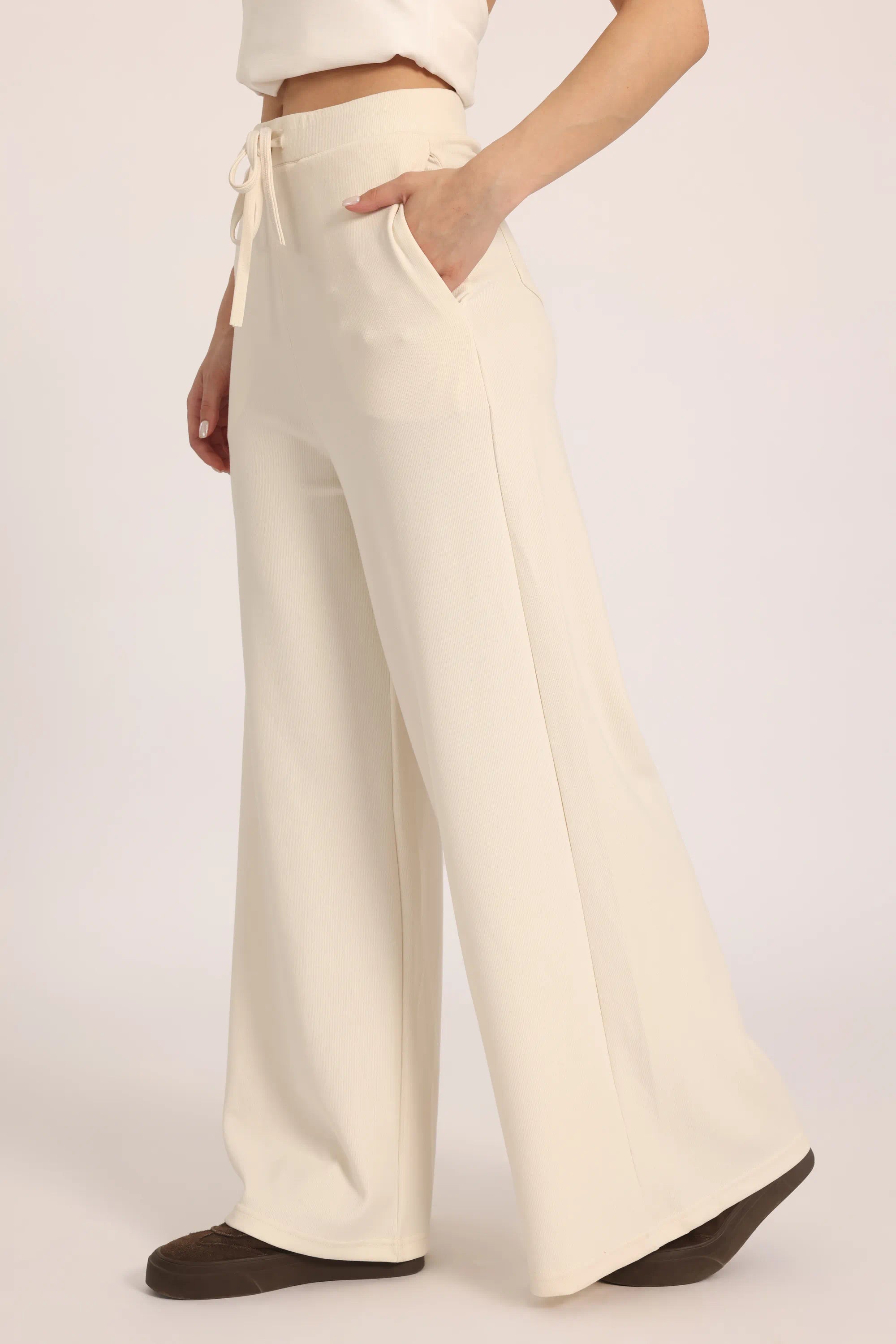 The Chocolate Ribbed Knit Trousers - Off-White