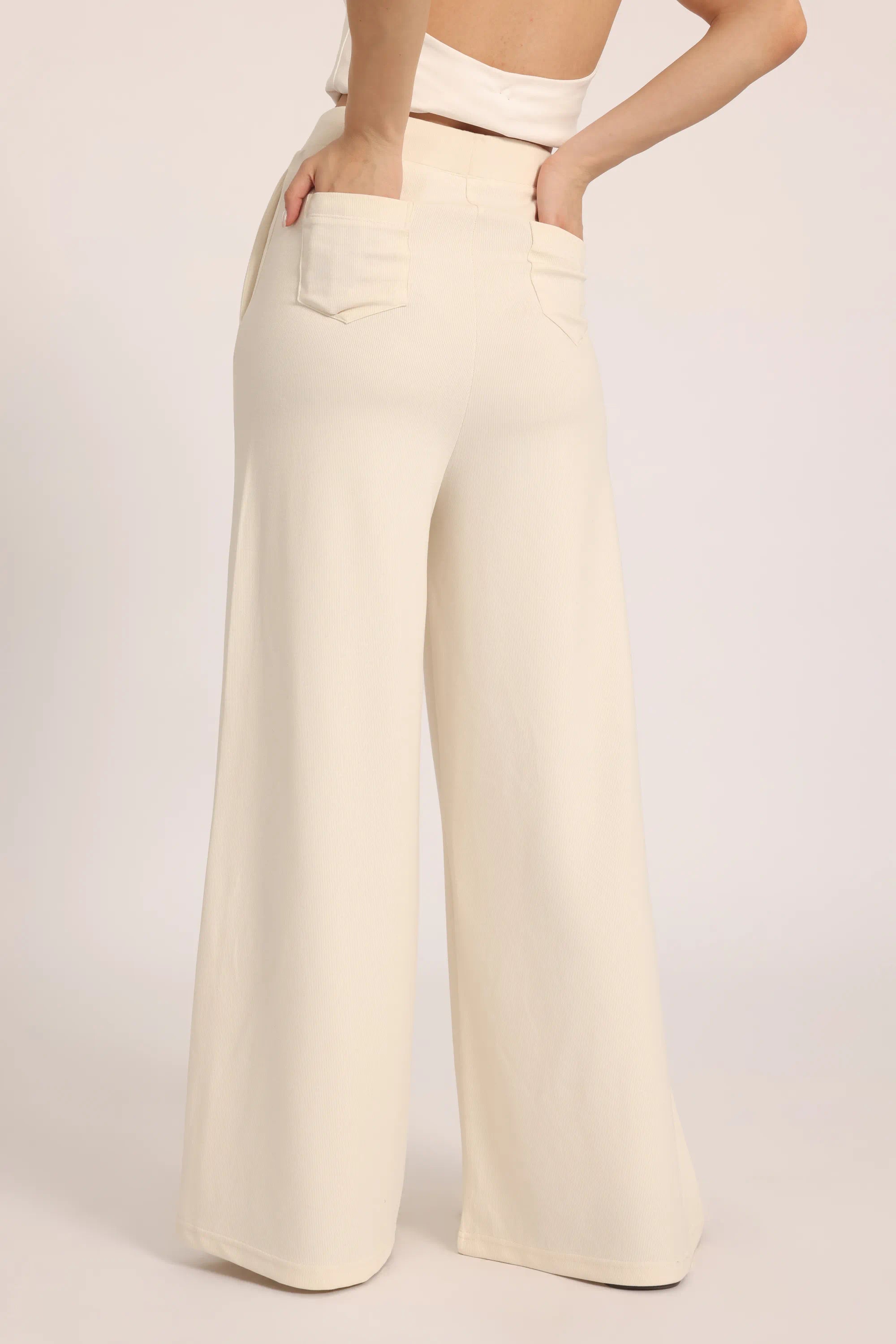 The Chocolate Ribbed Knit Trousers - Off-White