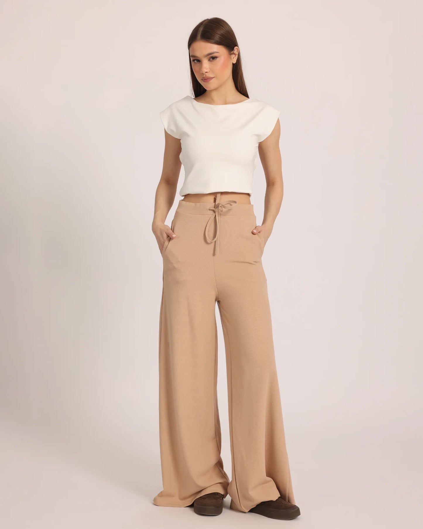 The Chocolate Ribbed Knit Trousers - Beige