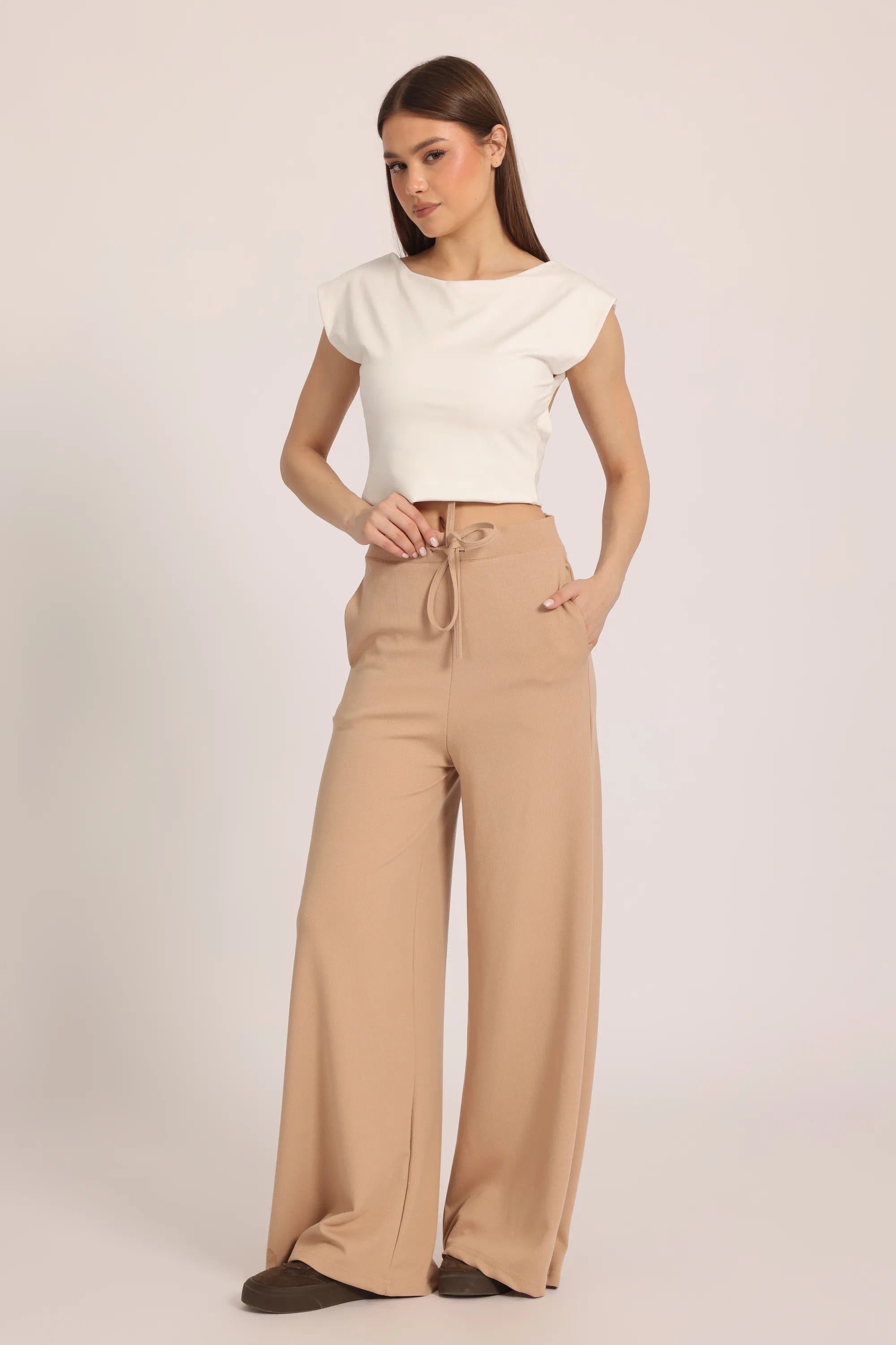 The Chocolate Ribbed Knit Trousers - Beige