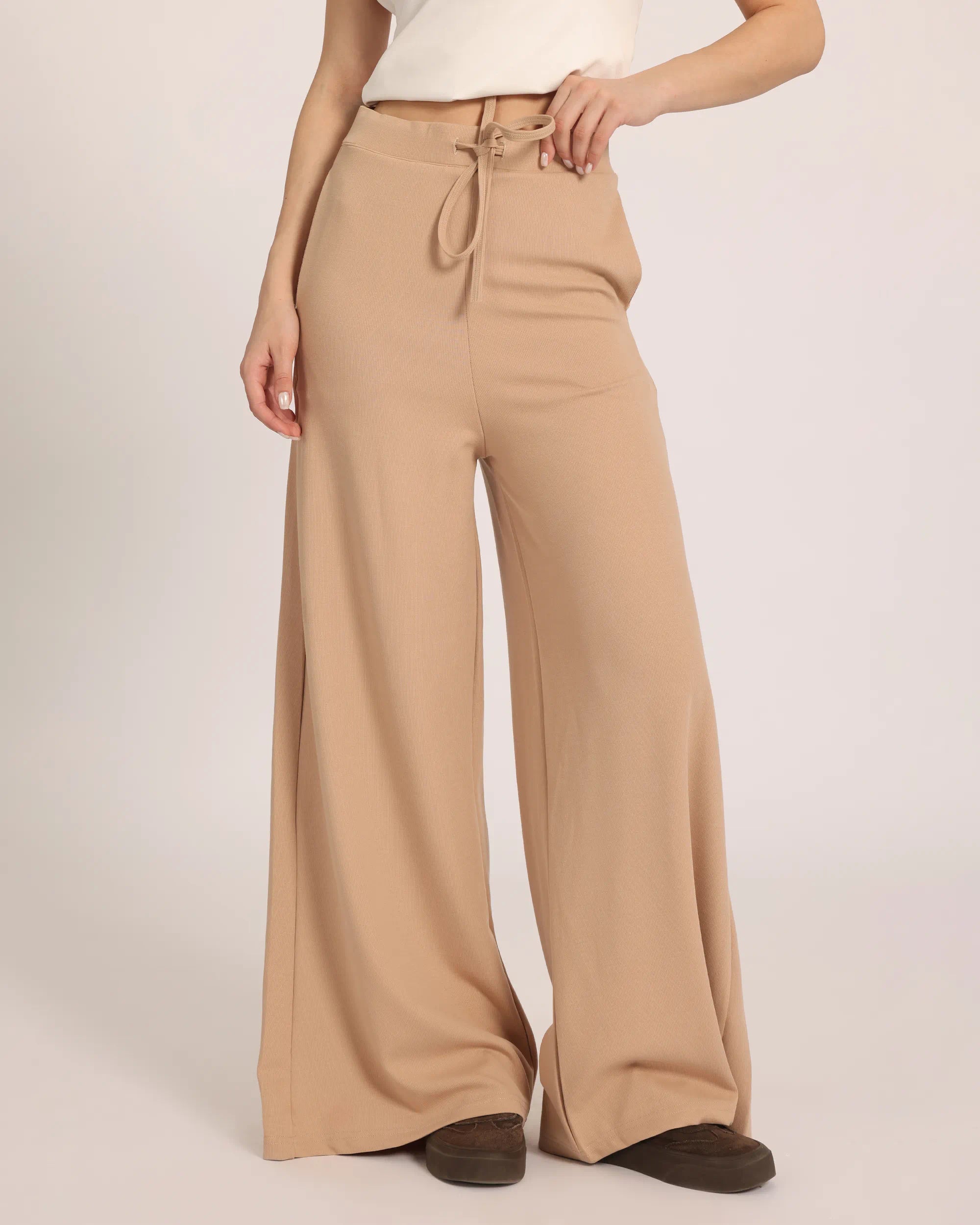 The Chocolate Ribbed Knit Trousers - Beige