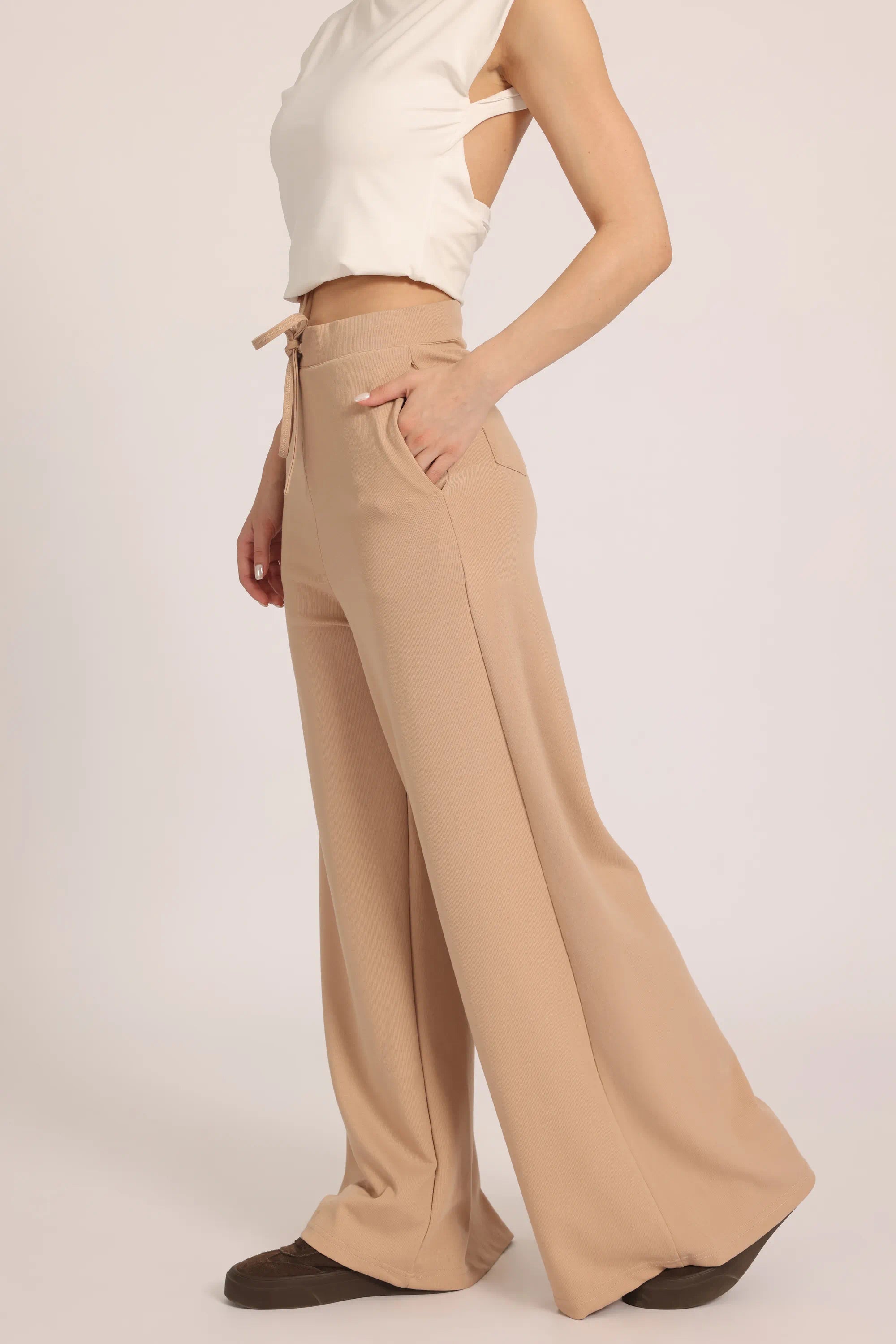 The Chocolate Ribbed Knit Trousers - Beige
