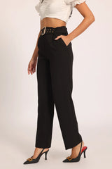 Gold-Ring Waist Pants - Black