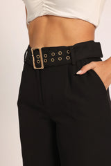 Gold-Ring Waist Pants - Black