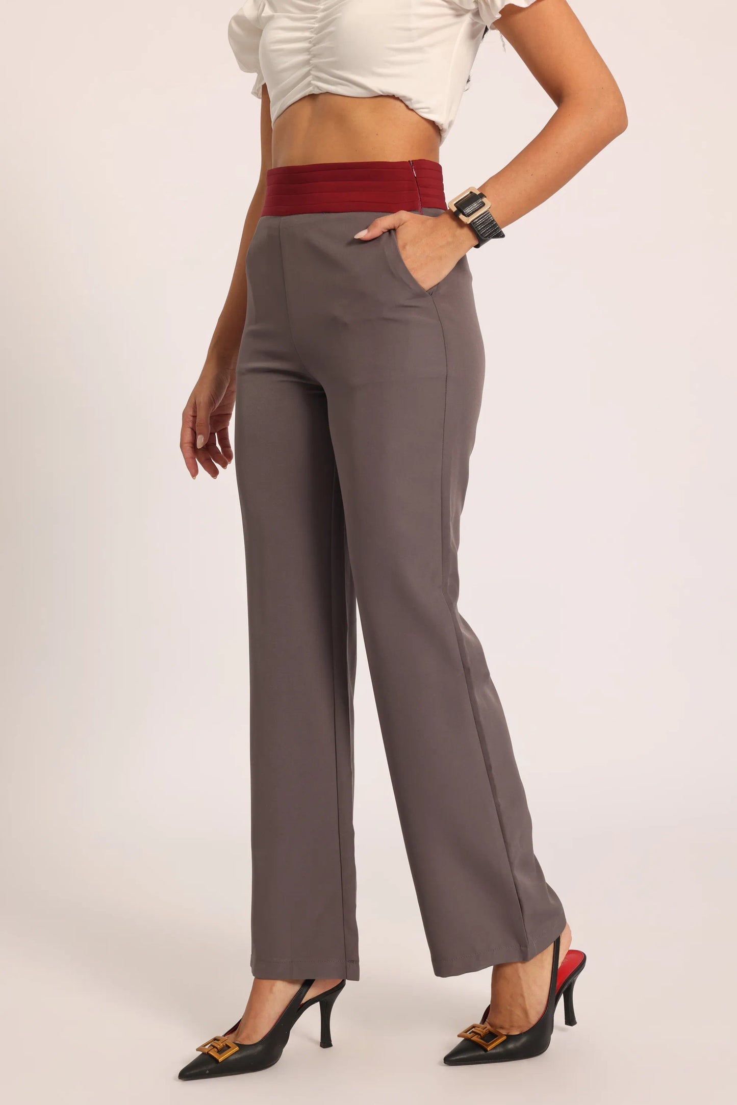 Color-Pop Wide-Leg Trousers - Grey