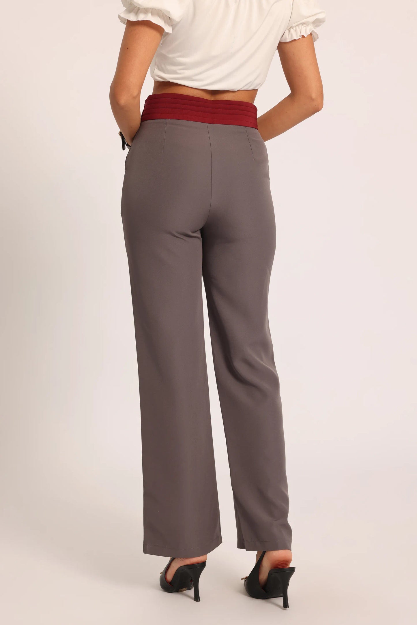 Color-Pop Wide-Leg Trousers - Grey