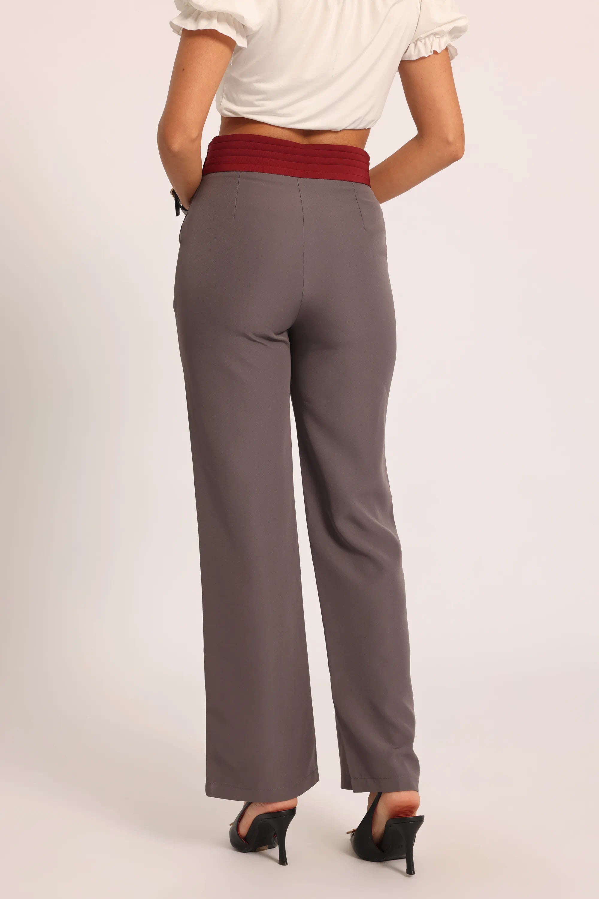 Color-Pop Wide-Leg Trousers - Grey