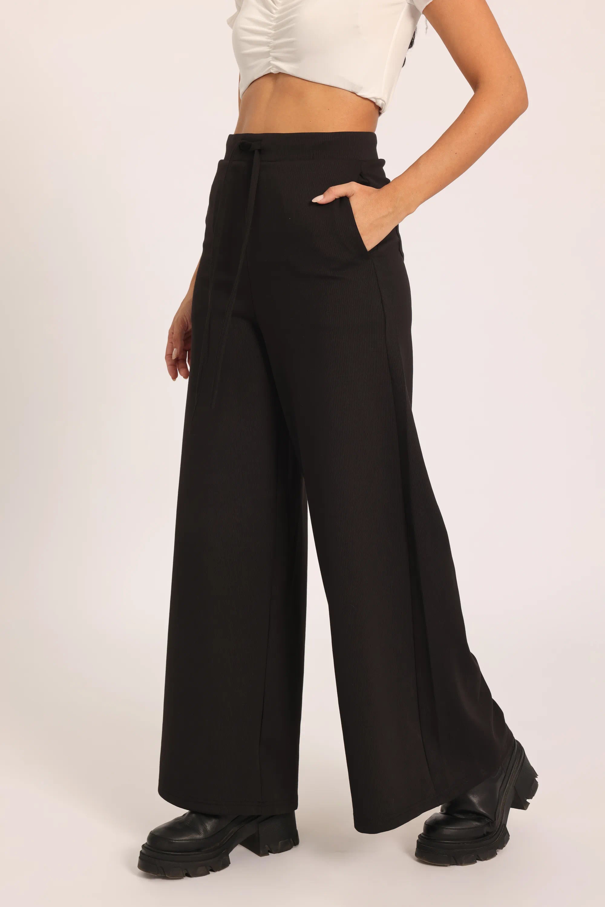 The Chocolate Ribbed Knit Trousers - Black