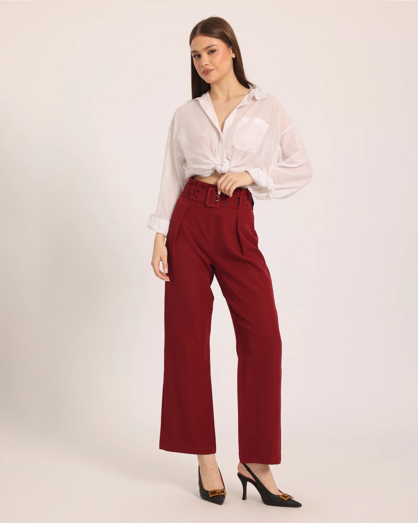 Nero Strap Pants - Burgundy