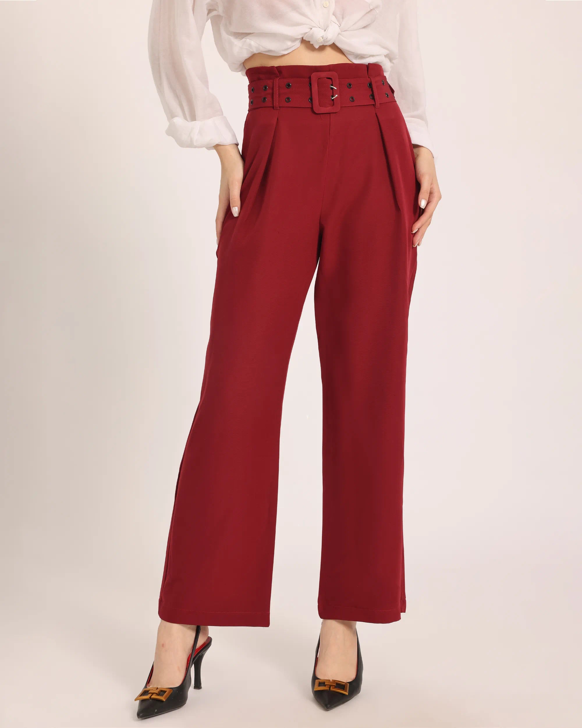 Nero Strap Pants - Burgundy