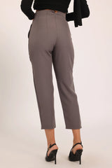 High-Waist Pleated Ankle Trousers - Grey