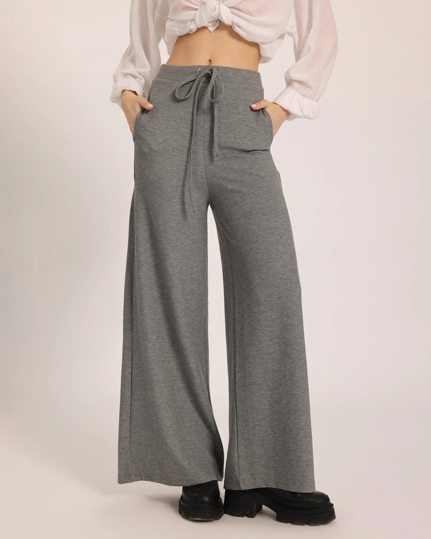 The Chocolate Ribbed Knit Trousers - Grey