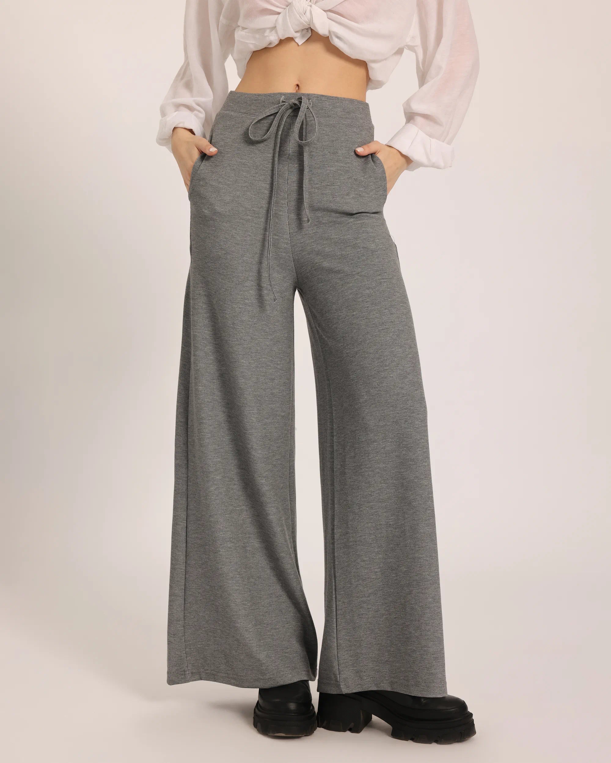 The Chocolate Ribbed Knit Trousers - Grey