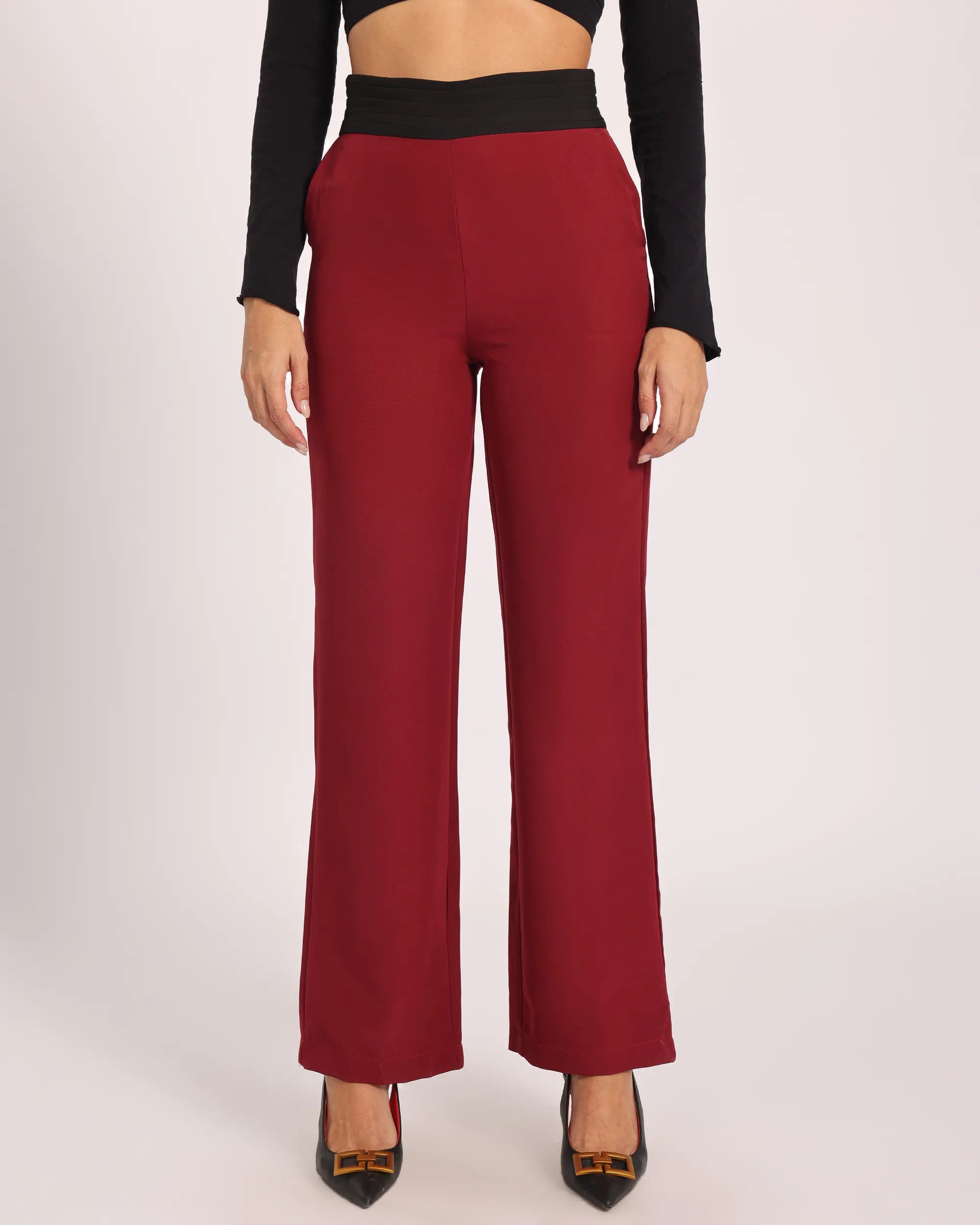 Color-Pop Wide-Leg Trousers - Red