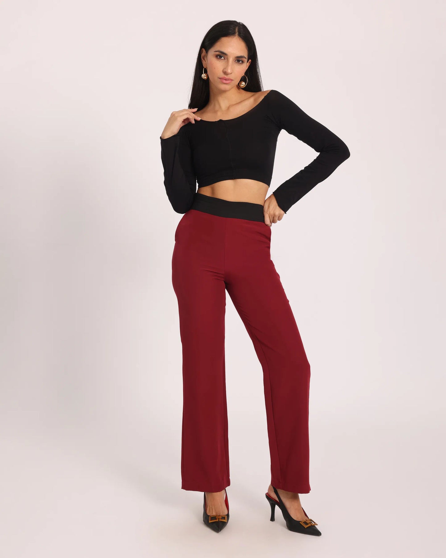 Color-Pop Wide-Leg Trousers - Red