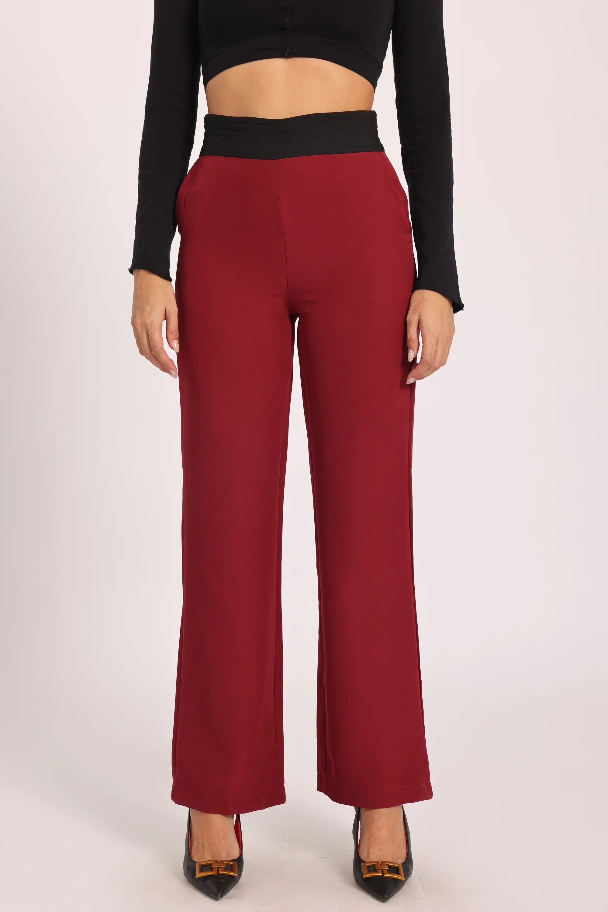 Color-Pop Wide-Leg Trousers - Red