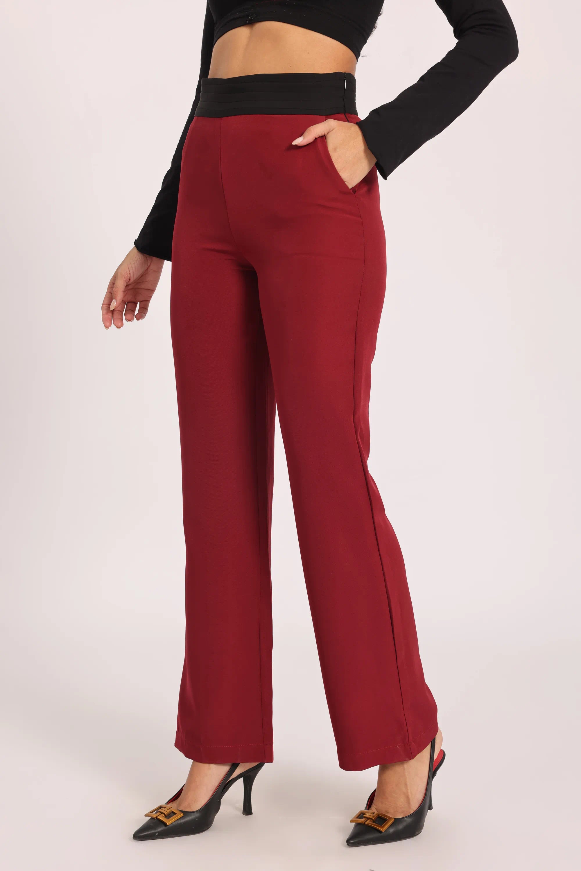 Color-Pop Wide-Leg Trousers - Red