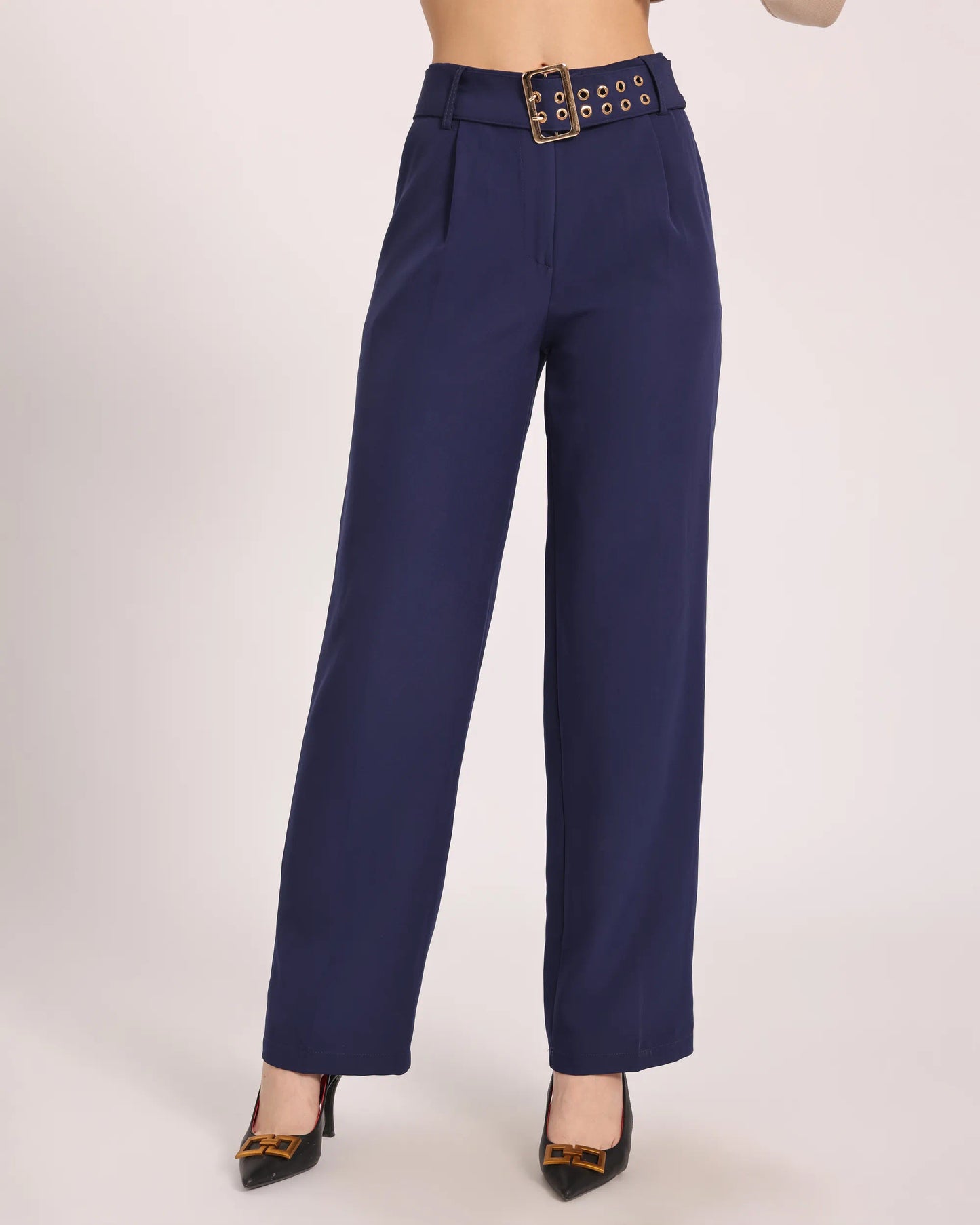 Gold-Ring Waist Pants - Navy