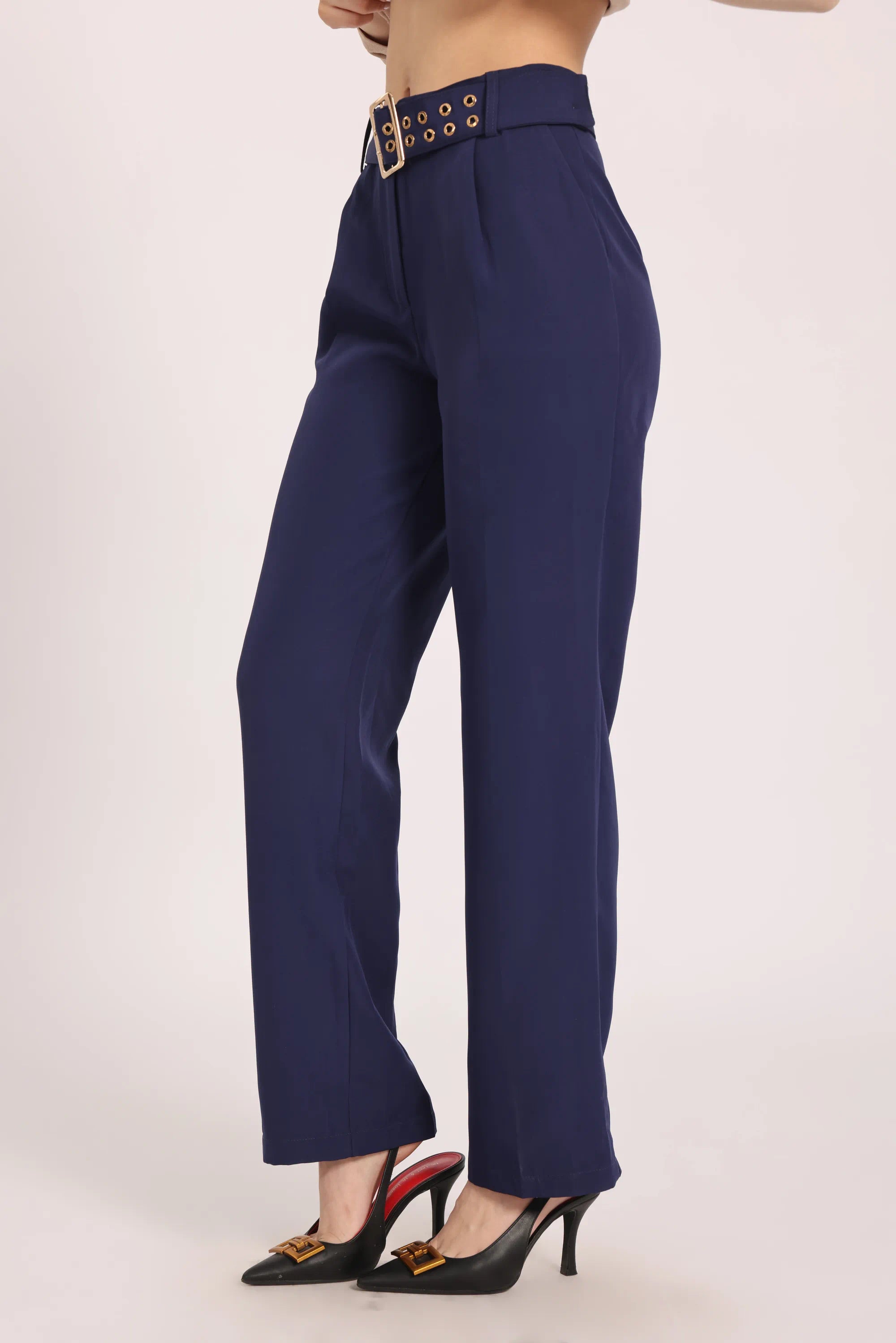 Gold-Ring Waist Pants - Navy