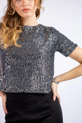 The High-Shine Shimmer Top -Silver
