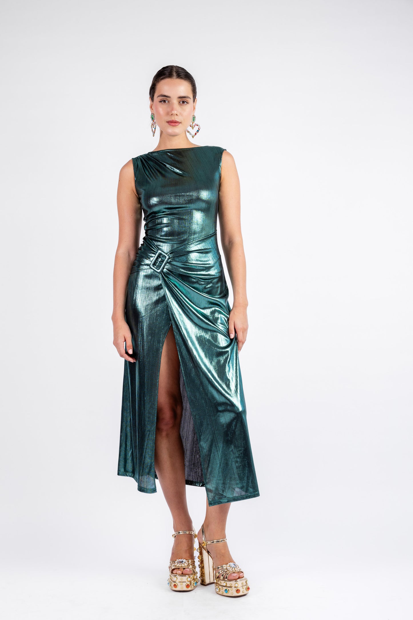 The Sleek Leopard Print Midi - Green