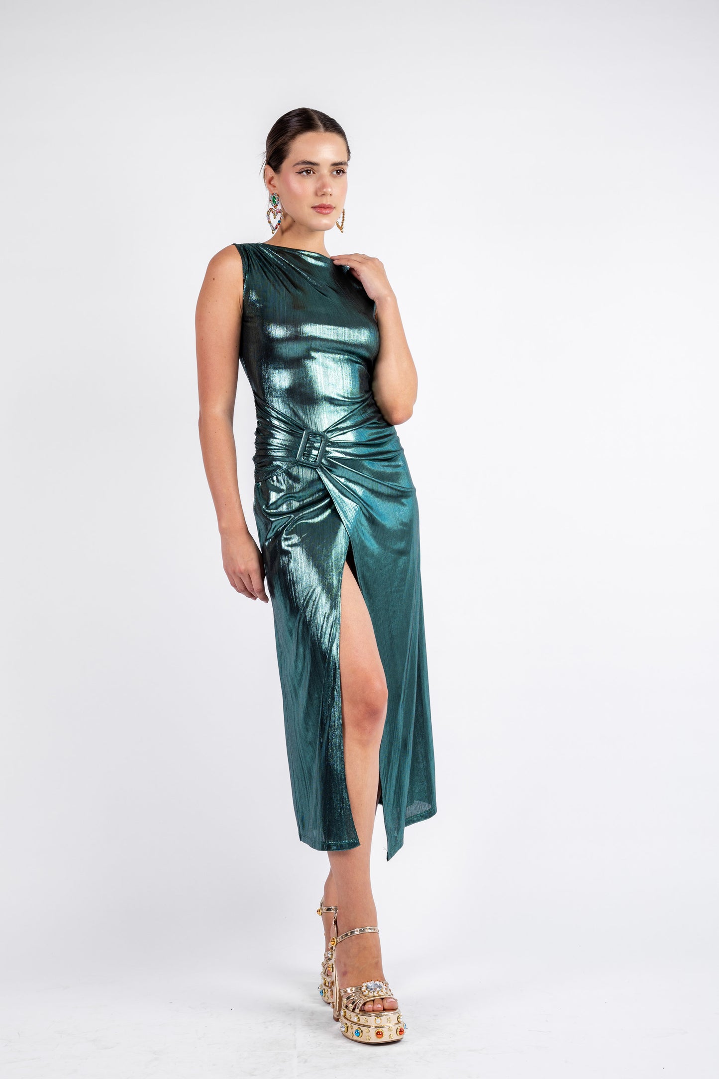 The Sleek Leopard Print Midi - Green