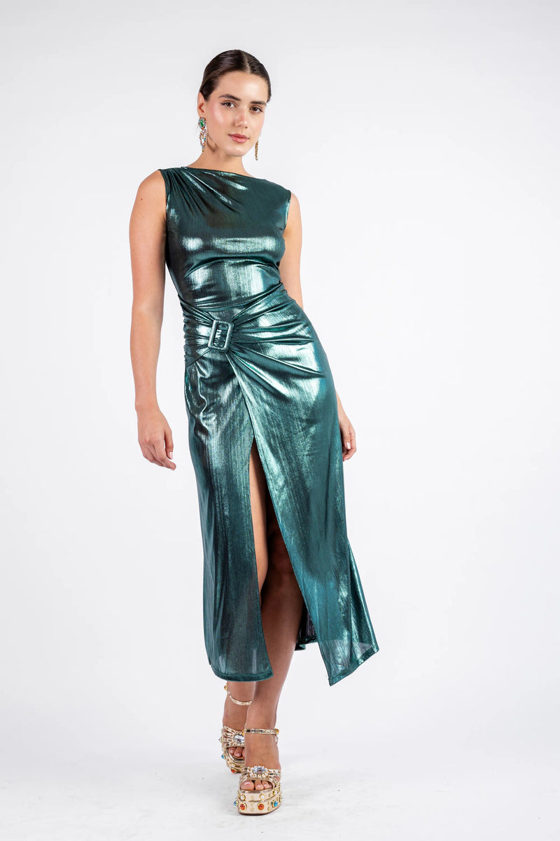 The Sleek Leopard Print Midi - Green