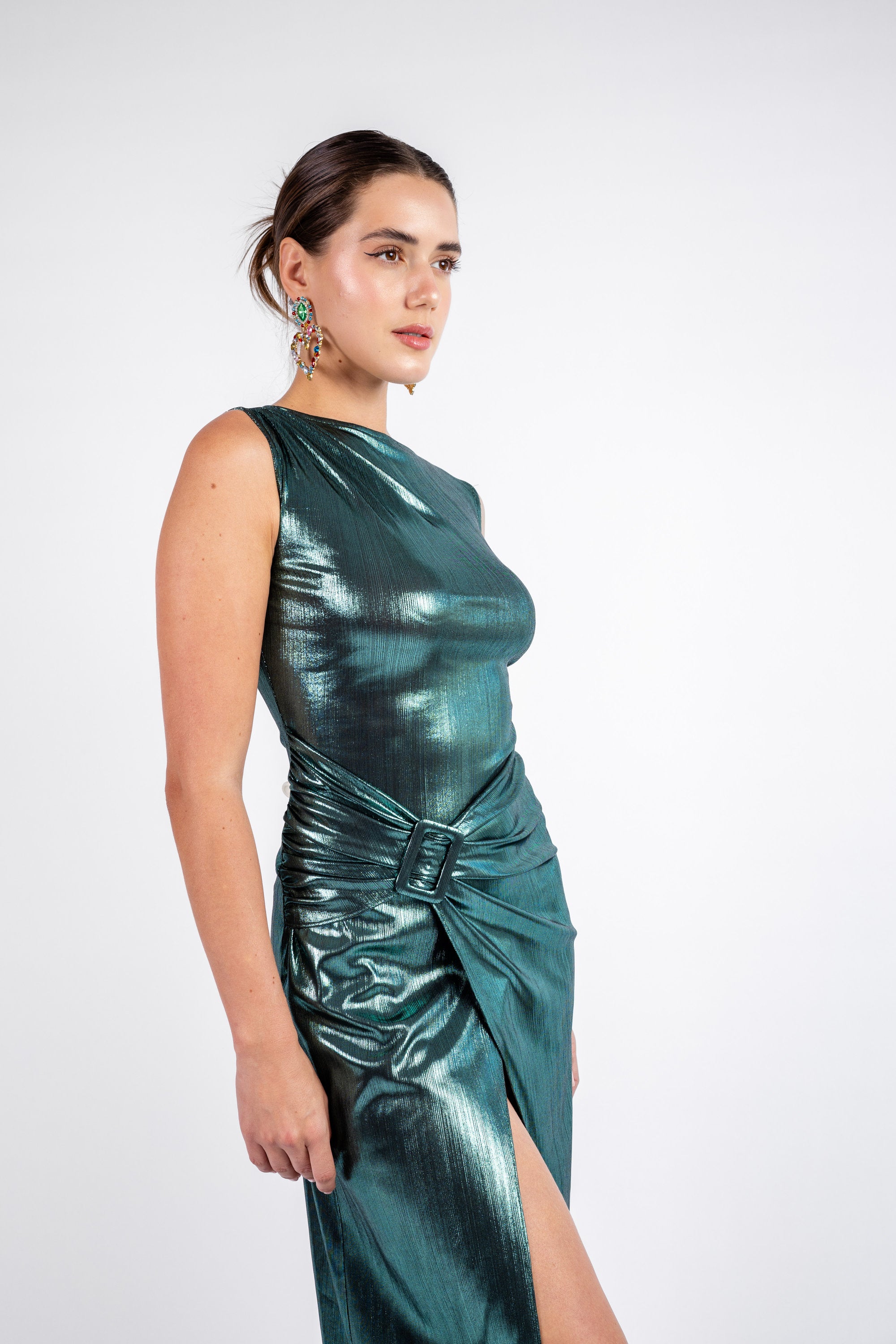 The Sleek Leopard Print Midi - Green