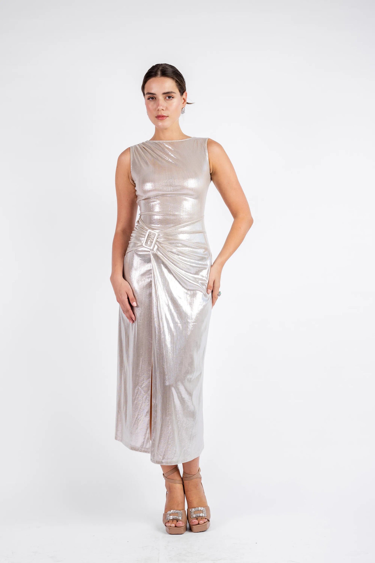 The Sleek Leopard Print Midi - Beige