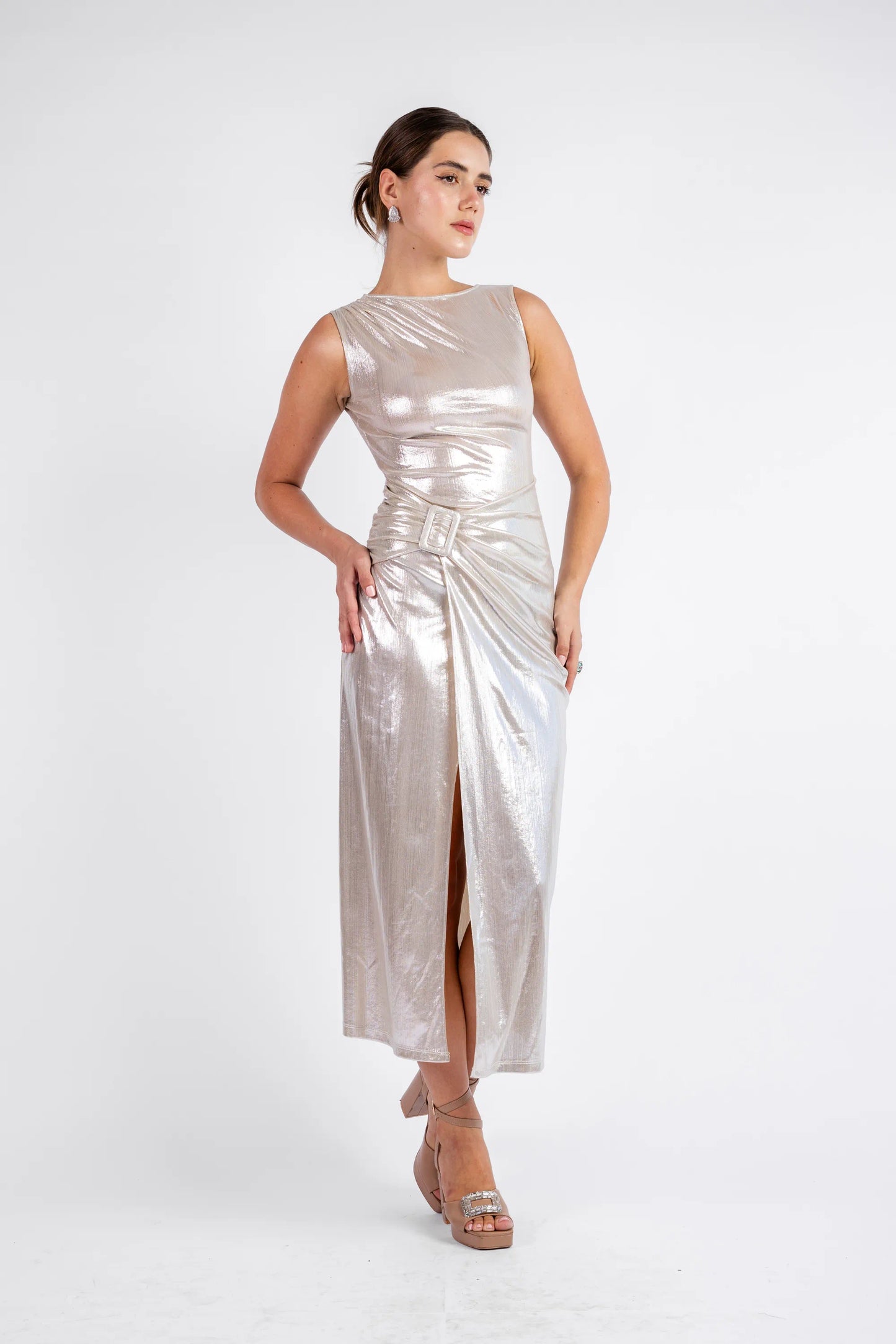 The Sleek Leopard Print Midi - Beige