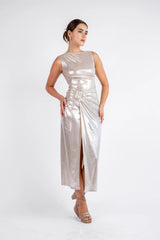 The Sleek Leopard Print Midi - Beige