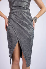 The Shimmer Ruched Midi Dress - Silver