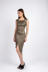 The Shimmer Ruched Midi Dress - Black-gold