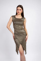 The Shimmer Ruched Midi Dress - Black-gold